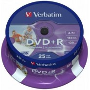 Verbatim DVD+R 4.7/120min GB 16x Printable Azo Surface 25 gab. cake box 