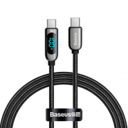 Baseus CATSK-B01 Display Cable USB-C to Type-C 100W 5A PD 2.0 Nylon Braided 100cm Black, melns datu uzlādes kabelis LCD displejs uzlādes indikators 1m