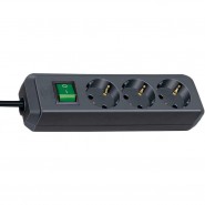 Brennenstuhl Eco-Line 3x extension socket with switch 3m, black H05VV-F 3G1,5 1152300400