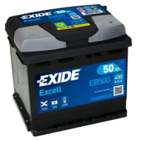Exide Excell EB500 12V 50Ah 450A 207x175x190mm Automotive Battery, auto akumulators