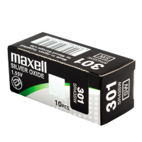 Maxell 301 / SR43SW 1.55V 125mAh 0% Hg Silver oxide baterijas 10 Gab.