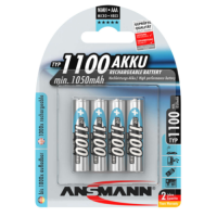 4x Ansmann AAA / LR03 / MICRO / MN2400 Typ 1100mAh (min. 1050 mAh) 1.2V Low Self Discharge (LSD) Ni-MH rechargeable batteries, 4 pc., blister