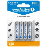 4x everActive Silver Line AAA R03 Ni-MH 800mAh 1.2V Ready to Use Rechargeable Batteries, akumulatori lādējamās baterijas 4 gab.
