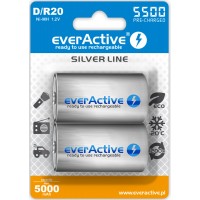 2x everActive Silver Line D R20 5500mAh 10A 1.2V Ni-MH Ready to Use 1200x Rechargeable Batteries 2 pcs