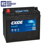 Exide Excell EB455 12V 45Ah 330A automotive battery, auto akumulators