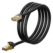 Baseus WKJS010201 High Speed RJ45 10Gb CAT7 Ethernet Network Patch Round Cable LAN S/FTP 1.5m Black 150cm, dubultas izolācijas tīkla kabelis vads