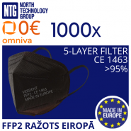 FFP2 (made in Europe) Non-powered 5-layers 95% air-purifying particulate respirator, conforms to EN149+A1:2010 Standard, black, 1000pcs, price for 1pcs. (set price 400 EUR)