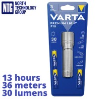 Varta Premium Light F10 30lm 3AAA 17634 IPX4 36m 13h 30 Lumens Shock Proof Aluminium LED Flashlight