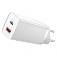 Baseus GaN2 Lite Quick Charger, 1x USB Type-A & 1x USB Type-C 65W sienas strāvas / lādētāja adapteris, balts, CCGAN2L-B02