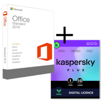 Microsoft Office 2019 Standard 1 PC ESD 32/64 bit + Kaspersky Plus 10 Devices 1 Year, digital licence to download the software