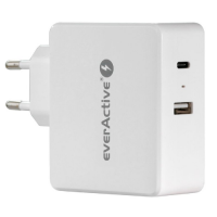 everActive SC-600Q 1x USB QC3.0 1x USB-C PD 63W AC Wall Charger Power Adapter, White