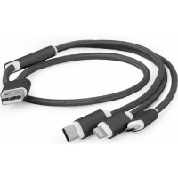 Kabelis Gembird USB 3-in-1 Black USB 2.0 to 8-pin + MicroUSB + USB-C males