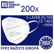 FFP2 (made in Europe) Non-powered 5-layers 95% air-purifying particulate respirator, conforms to EN149+A1:2010 Standard, white, 200pcs, price for 1pcs. (set price 46 EUR)