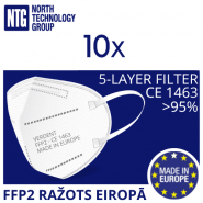 FFP2 (made in Europe) Non-powered 5-layers 95% air-purifying particulate respirator, conforms to EN149+A1:2010 Standard, white, 10pcs, price for 1pcs. (set price 2.5 EUR)