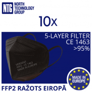 FFP2 (made in Europe) Non-powered 5-layers 95% air-purifying particulate respirator, conforms to EN149+A1:2010 Standard, black, 10pcs, price for 1pcs. (set price 5.60 EUR)