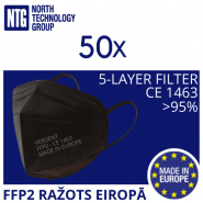 FFP2 (made in Europe) Non-powered 5-layers 95% air-purifying particulate respirator, conforms to EN149+A1:2010 Standard, black, 50pcs, price for 1pcs. (set price 26 EUR)