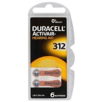 Duracell Activair 312 PR41 312AU 312DS 312HPX A312 AC312 DA312 HA312 PR312H PR 41 ZA312 1.4V Zinc-Air Hearing Aid Batteries, baterijas dzirdes aparātiem. Ražots Vācijā, 6 gab.