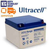 Ultracell UCG 26-12 12V 26Ah AGM DCGA Deep Cycle Lead Acid Battery, dziļās izlādes slodzes svina akumulators (pielietojums: laiva, kuteris, kemperis, saules baterijas, UPS, invalīdu transports, lifts)